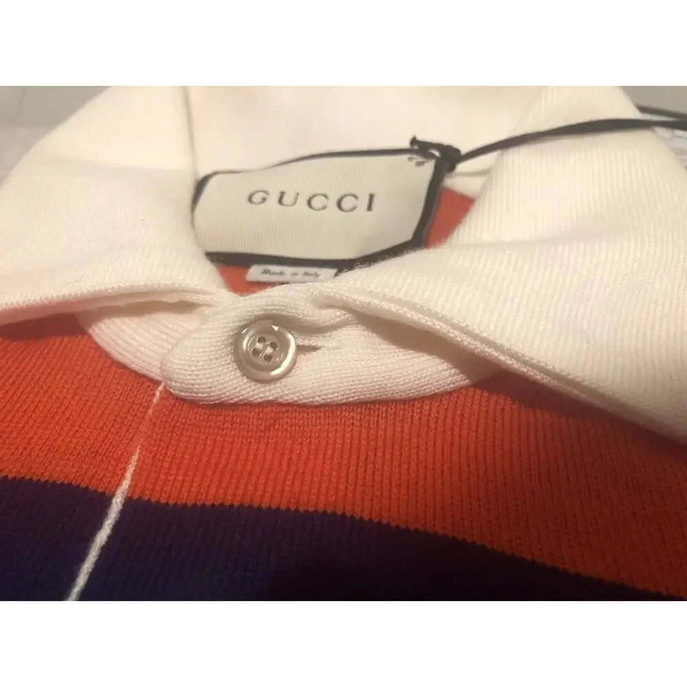 Gucci Blue/Orange Striped Wolf-Patch Oversized Wool Polo Sweater Size S $1200.00